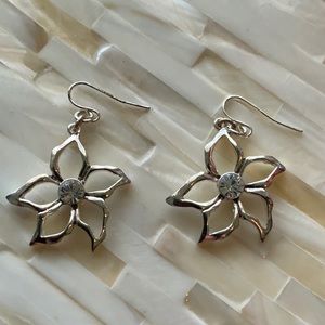 Earrings Silver Sparkly Drop and Dangle Flower With CZ Center